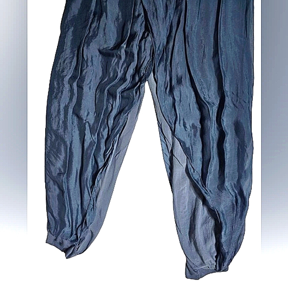 NWT, MEO MELL BLUE SILK HAREM WRAP JOGGER PANTS, one size - Picture 8 of 9
